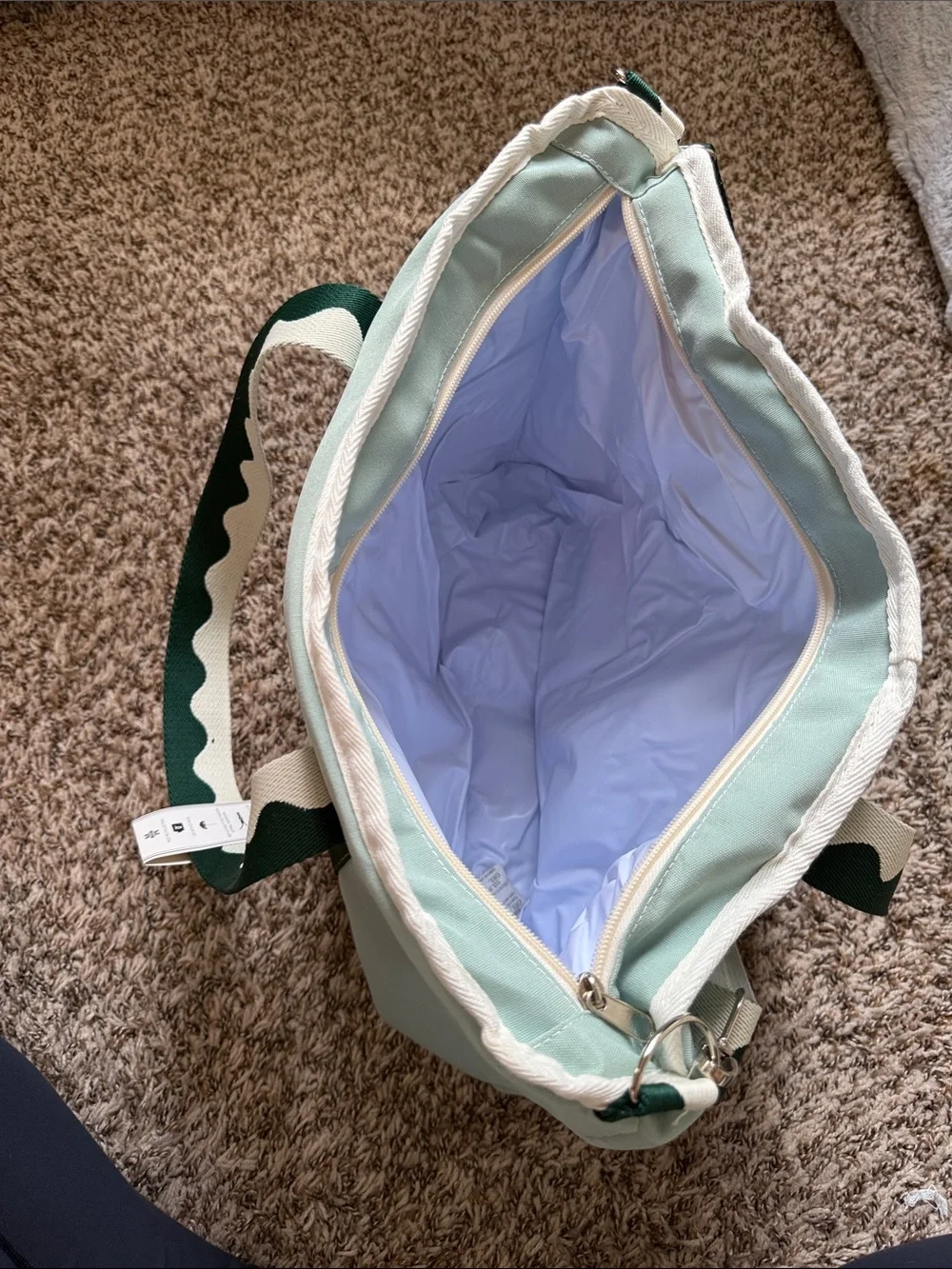 Business & Pleasure Mint Canvas Tote with Dark Green Scallop Straps